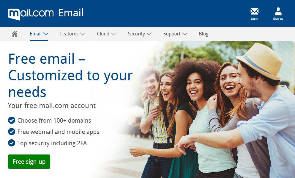 Mail.com interface showing multiple domain options and online office tools